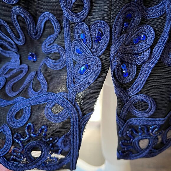 NWT JS Collections Royal Blue/Black Bell Sleeve Soutache Cocktail Dress, Size 2 - Picture 14 of 16